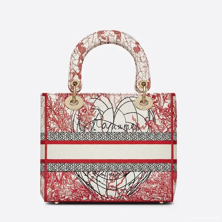 Cheap d'Amour Lady Red Medium Bag Canvas Dioramour Motif D-lite D-Royaume White 0530 Luxury